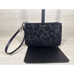Coach F52143 Gray & Black Cheetah Ocelot Leopard Coated Canvas Wristlet Wallet